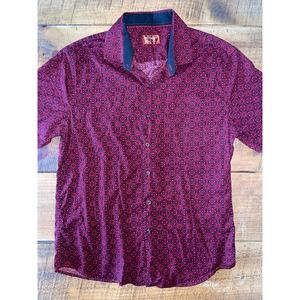 Mens Consequence Button Up Shirt‎ Red Floral Short Sleeve Slim Fit Large